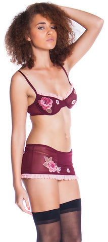 Women's Mesh Bra And Skirtini Lingerie Set #1008