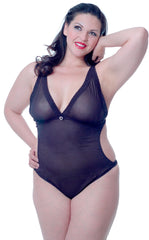 Women's Plus Size Fine Mesh Cut Out Thong Teddy #1085X