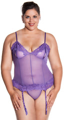 Women's Plus Size Mesh Peek-A-Boo Bustier and G-String 2 Piece Set #1086X