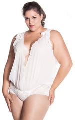 Women's Plus Size Fine Mesh Sexy Deep-V Thong Teddy #1107X