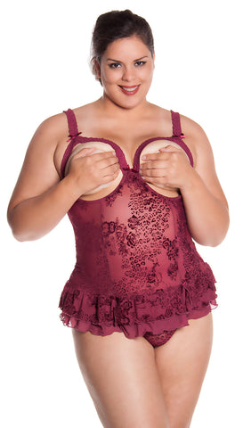 Plus Size women's Open Cups Bustier and G-String 2 Piece Set #1109X/XX