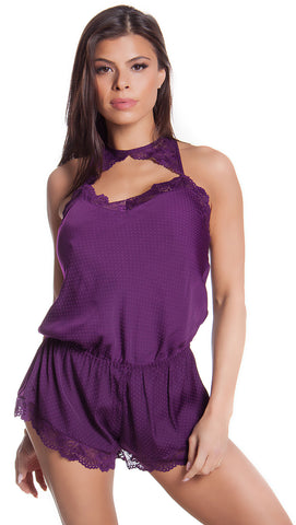 Women's Missy & Plus Size Dotted Jacquard Romper With Stretch Lace #1130/X