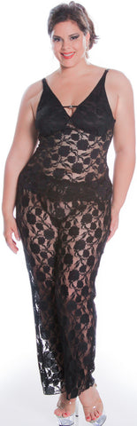Women's Plus Size Stretch Lace Camisole Pajama Set #2107X