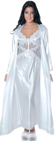 Women's Silky Nightgown With Venice Lace and Long Robe Set #60743049/X/XX