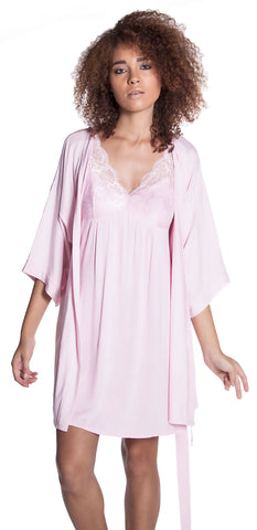 Women's Soft Jersey Lace Built Up Chemise And Short Robe Set #41203080/X