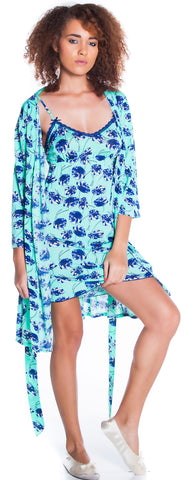 Women's Print Knitted Chemise Robe Set #41253085A/X/XX