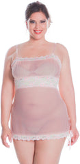 Women's Plus Size Dotted Mesh Babydoll with G-String #5182x