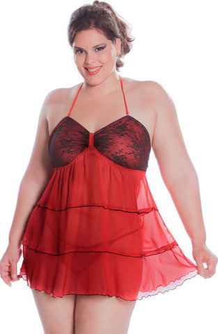 Women's Plus Size Chiffon Babydoll with G-string #5212x (1x-3x)