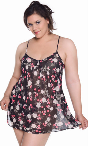 Women's Plus Size Printed Chiffon Babydoll with G-string #5221x (1x-6x)