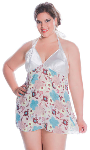 Women's Plus Size Printed Chiffon Babydoll with G-String #5235/x (1x-3x)