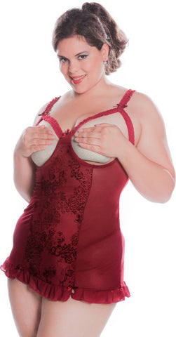 Women's Plus Size Burnout Mesh Babydoll with G-string #5261/x (1x-6x)