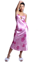 Women's Floral Print Satin Silky Nightgown #6016
