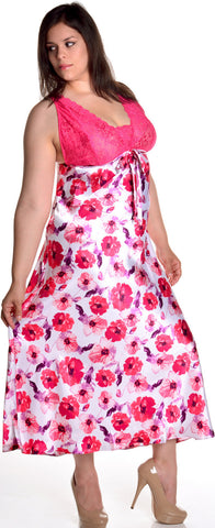 Women's Plus Size Print Silky Nightgown With Stretch Lace #6051X