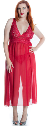 Women's Super Plus Size Chiffon Nightgown With G-String Set #6075XX