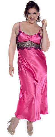 Women's Plus Size Silky Nigthgown With Eyelash Lace #6077X