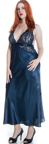 Women's Plus Size Silky Nightgown With Stretch Lace #6089X