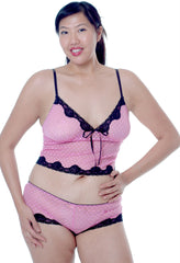 Women's Plus Size Heart Mesh Camisole Short Set #7042x