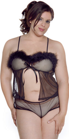 Women's Plus Size Fishnet Camisole Short Set #7044x