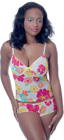Women's Printed Mesh Camisole Boy Short Set #7075