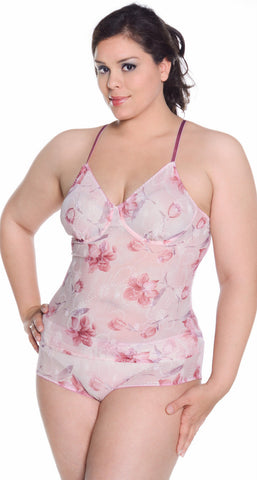 Women's Plus Size Printed Mesh Camisole Boy Short Set #7075x
