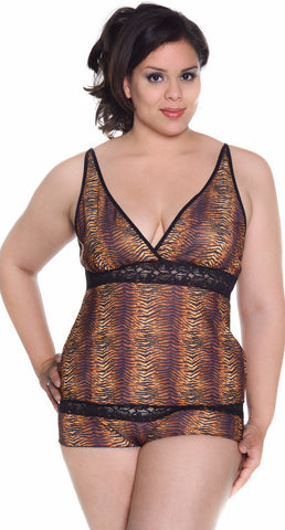 Women's Plus Size Metallic Camisole Boy Short Set #7086x