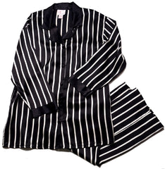 Shirley McCoy Silk Charmeuse Classic Long Pajama Pant Set SM208BT, Black Stripes, Size M