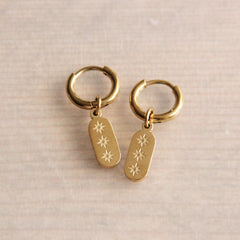 Stainless steel creoles with tag and stars – gold – SS305