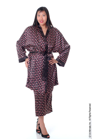 Women's Plus Size Print Silky Classic Short Kimono Robe #3036X