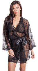 Women's Plus Size Lace Short Wrap Robe G-String Set #3095X/XX