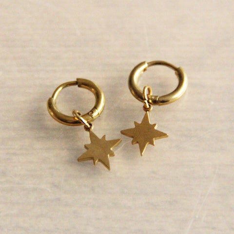 Stainless steel creoles with northstar – gold – SS319