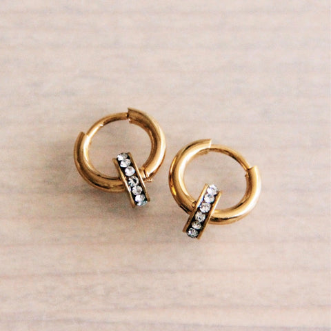 Stainless steel creole with zirconia ring – gold – SS381