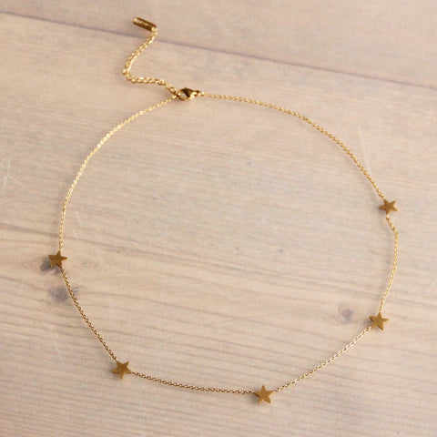 Stainless steel fine short necklace with stars – gold – SS229