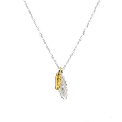 Twin Feather Necklace with Silver Chain - NLK80S