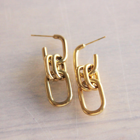 Stainless steel linked earrings – gold – SO712