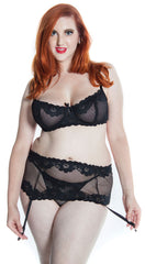 Women's Plus Size Lace Bra with Garter Belt and G-String 3 Piece Set #1077X