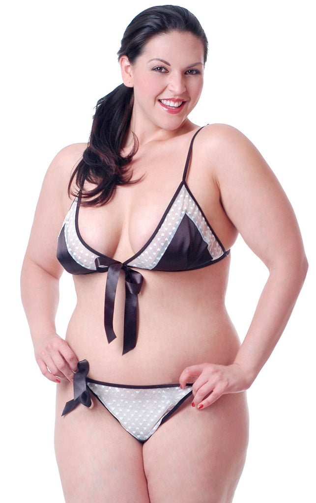 Plus Mesh Heart Bra and Knickers Set