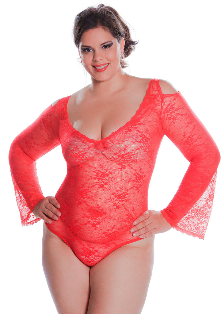 Women's Plus Size All Over Lace Long Sleeves Teddy #1103X –  shirleymccoycouture