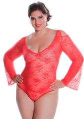Women's Plus Size All Over Lace Long Sleeves Teddy #1103X