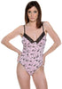 Women's Printed Slinky Knit and Lace Teddy #1106