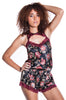 Women's Silky Printed Romper With Stretch Lace #1124