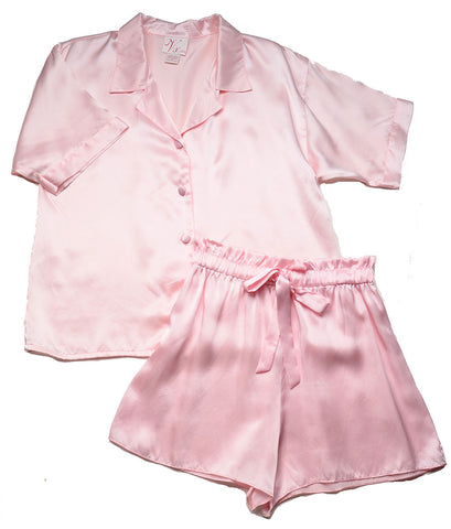 Women's Silk Charmuse Classic Short Pajama Set #172G, Pink, Size M