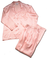 Women's Silk Charmeuse Classic Long Pajama Pant Set #172H, Peach, Size M