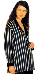 Shirley McCoy Silk Charmeuse Classic Nightshirt 174D, Black Stripes, Size M
