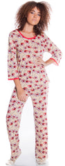 Women's Printed Knitted Pajama Pant + Robe 3 Pieces Set #21193085A/X