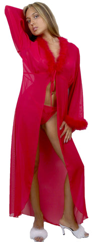 Women's Chiffon Maribou Sexy Long Robe set  #3006
