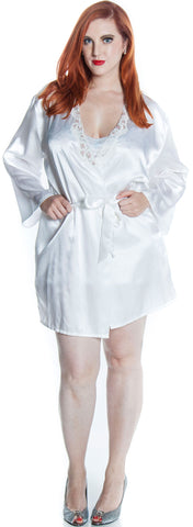Women's Plus Size Silky Lace Short Kimono Robe #3032X