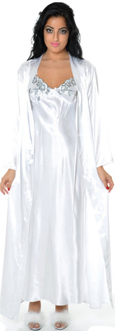 Women's Silky Strappy Back Nightgown And Long Robe Set #60563049/X