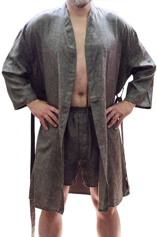 Men's Jacquard Classic Short Kimono Robe and Boxer Short Set #30648117, XL-XXL