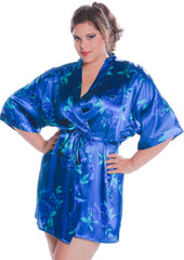 Women's Print Plus Size Silky Short Kimono Robe #3076X