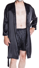 Men's Silky Satin Classic Short Kimono Robe and Boxer Short Set #30798025